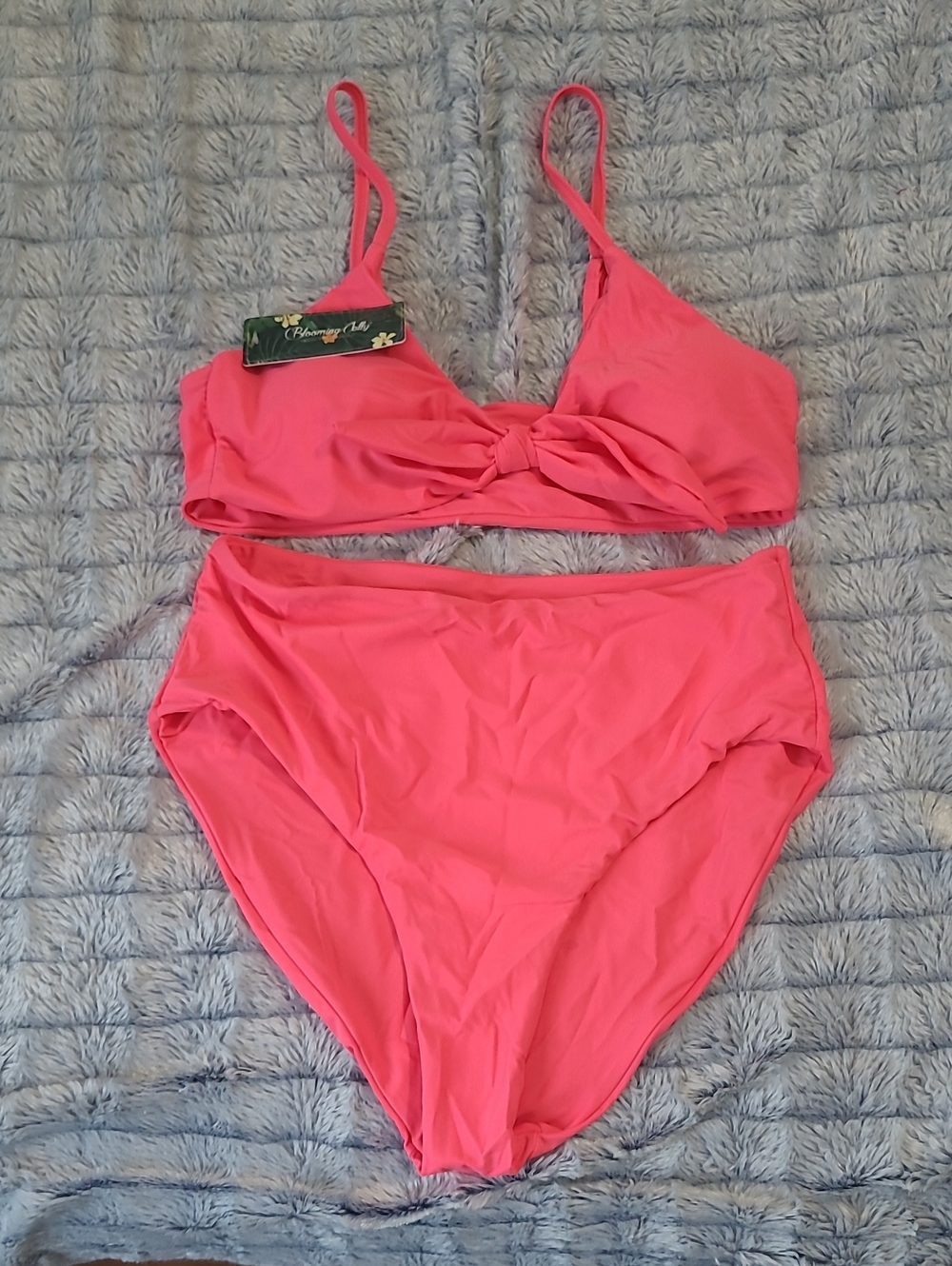 High-Waist Knot Front Bikini Set in Coral Pink - Unbranded